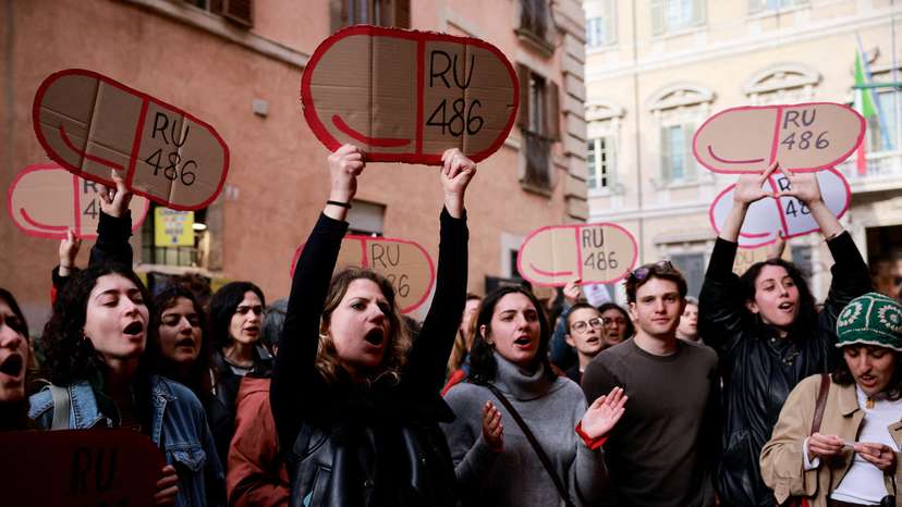 FILE PHOTO: Demonstration against a parliamentary amendment that could make it easier for anti-abortion groups to operate in publicly-run family clinics, in Rome