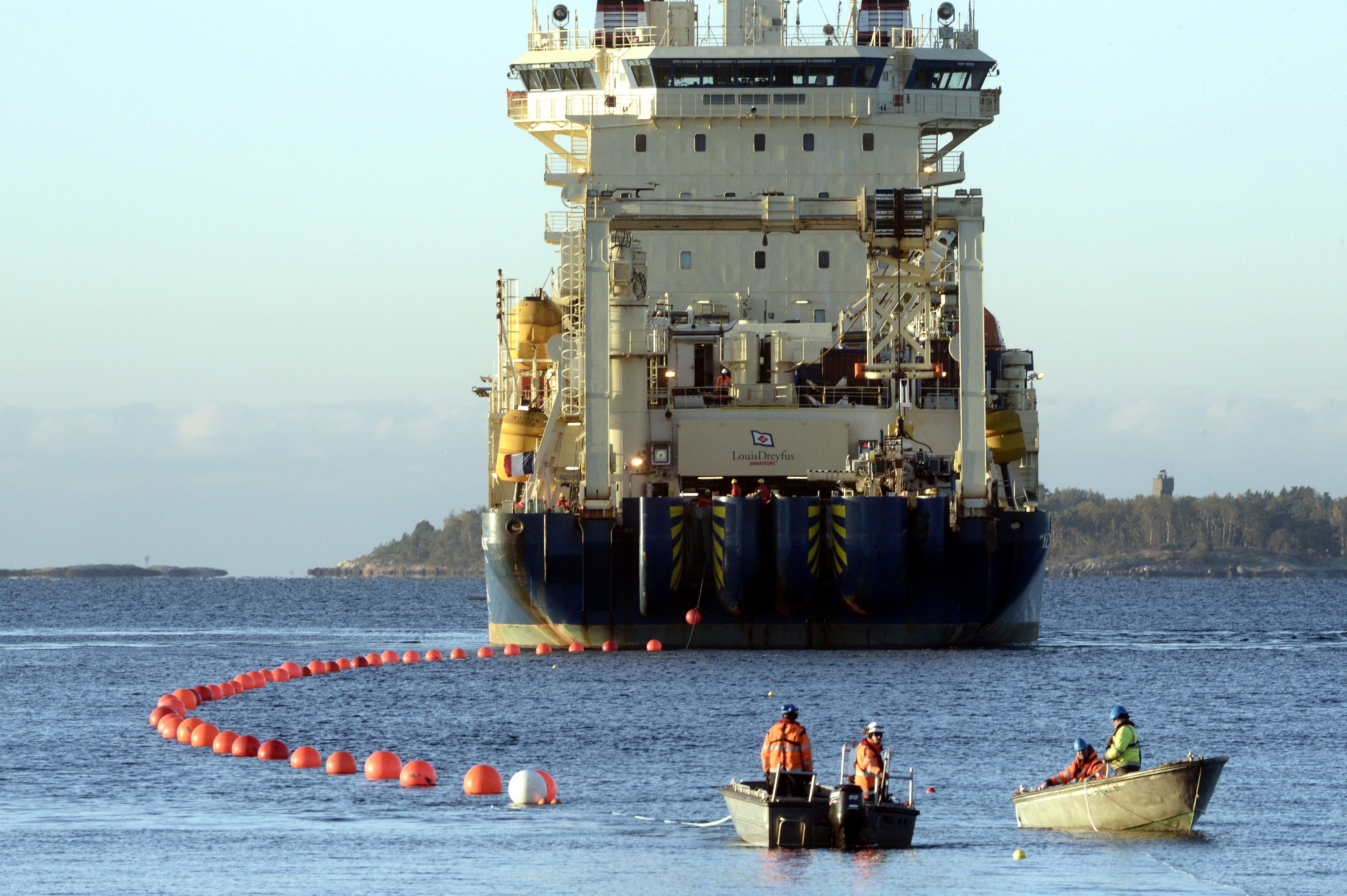 FILE PHOTO: Submarine cable from Finland to Germany laid to the bottom of the Baltic Sea
