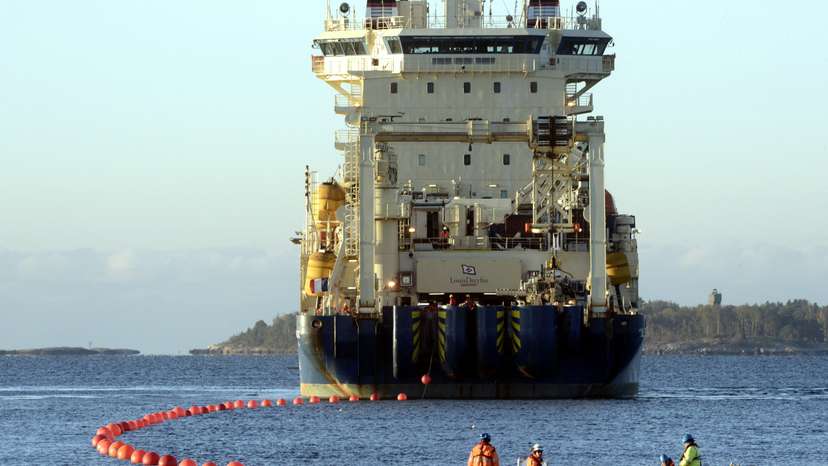 FILE PHOTO: Submarine cable from Finland to Germany laid to the bottom of the Baltic Sea