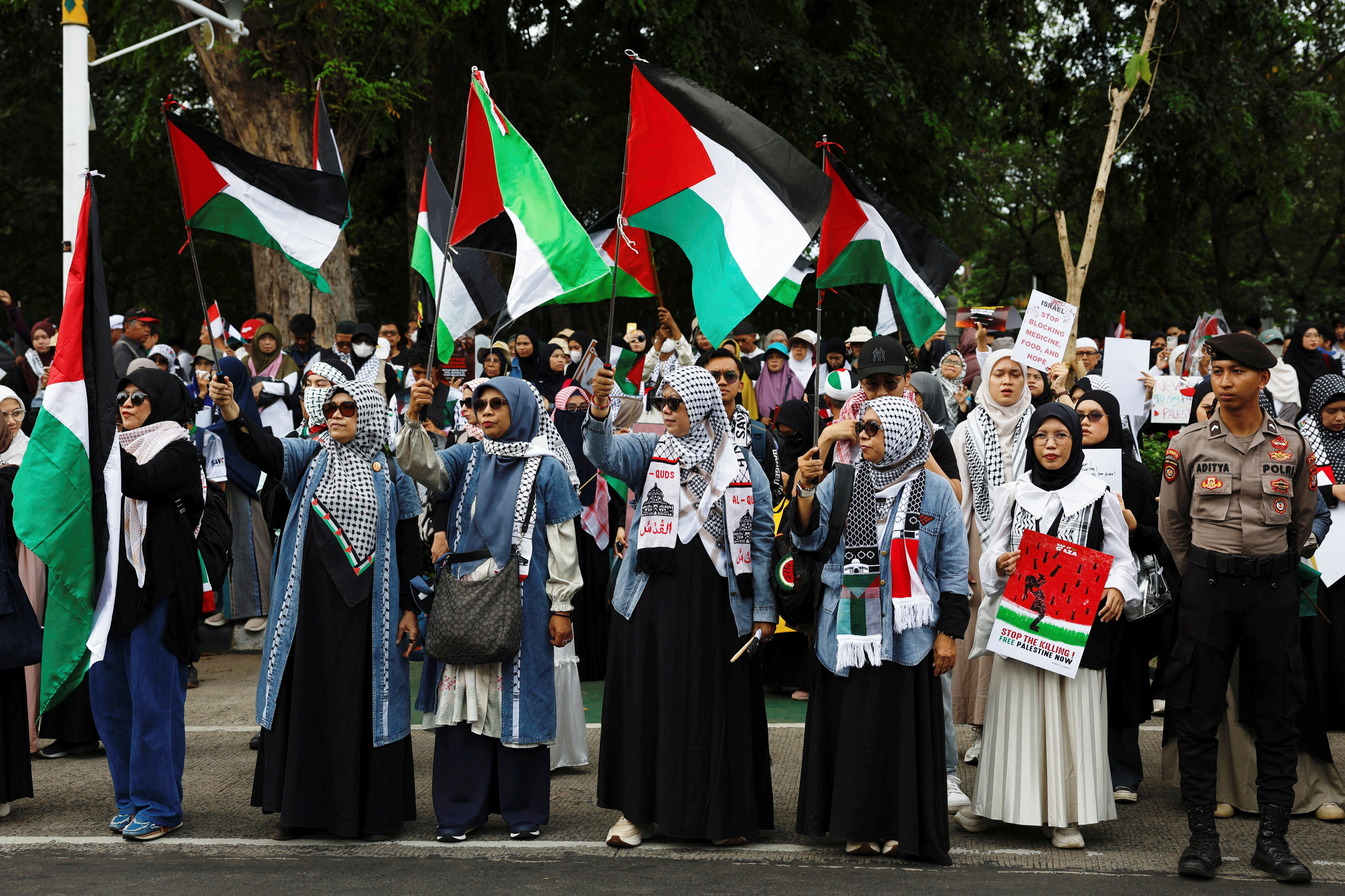 Protest in solidarity with Palestinians in Gaza, on the second anniversary of the war, in Jakarta