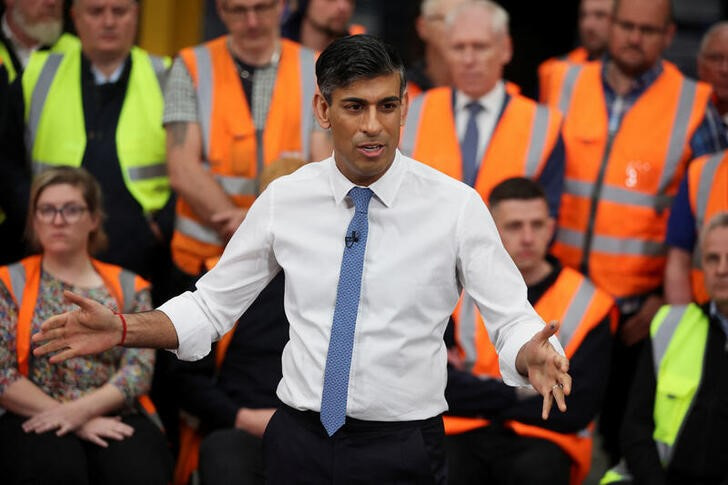 British Prime Minister Rishi Sunak campaigns, in Ilkeston