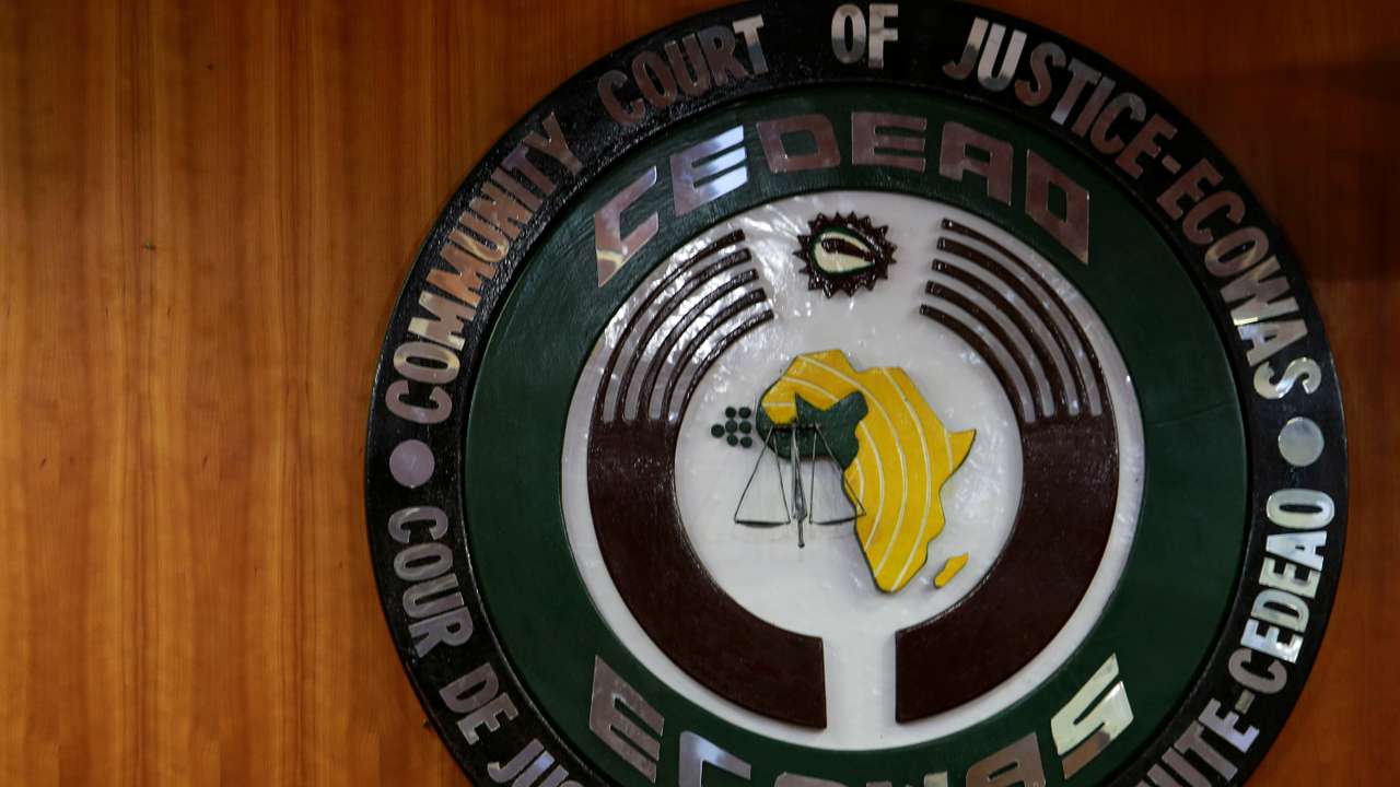 The Economic Community of West African States (ECOWAS) court signage and logo is pictured in Abuja, Nigeria February 16, 2022. REUTERS/Afolabi Sotunde/File Photo