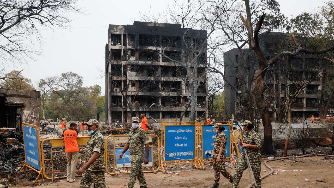 Aftermath of the Air India crash during take-off, in Ahmedabad