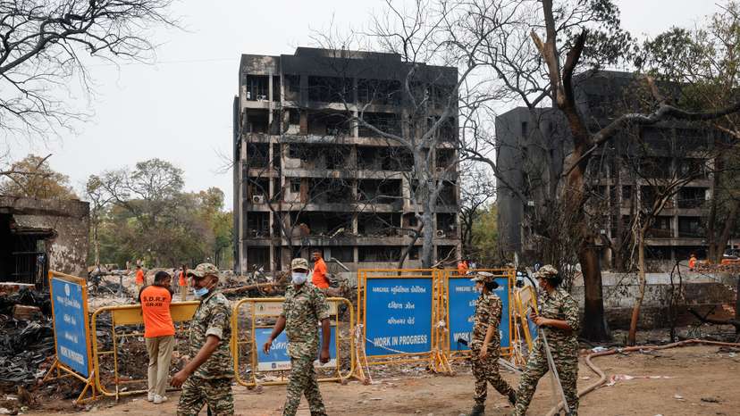 Aftermath of the Air India crash during take-off, in Ahmedabad