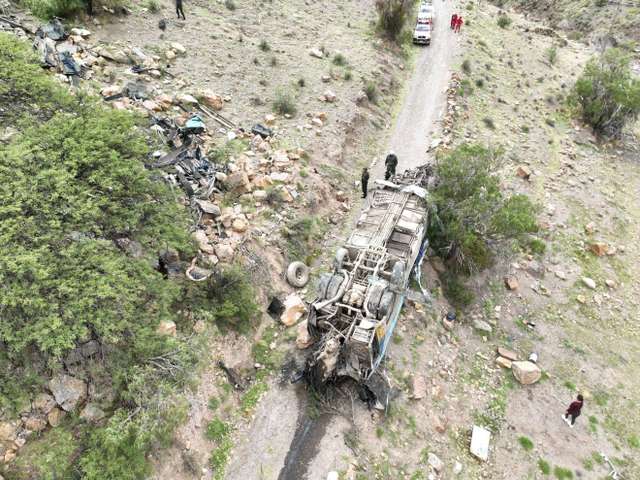Emergency personnel respond to the scene of a deadly bus crash, in Yocalla