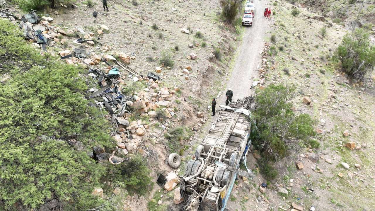 Emergency personnel respond to the scene of a deadly bus crash, in Yocalla