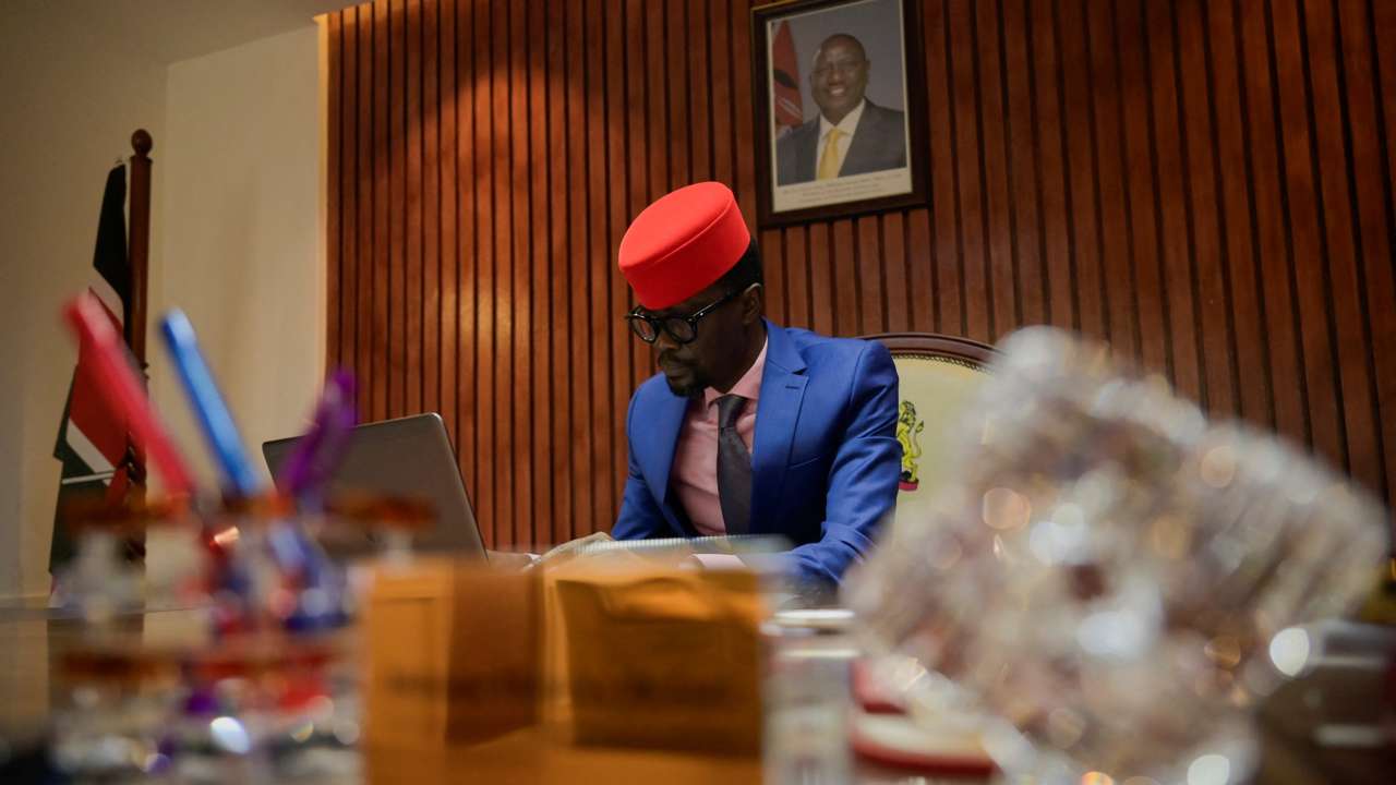 Didmus Barasa, a Kenyan Member of Parliament works in his office in Nairobi