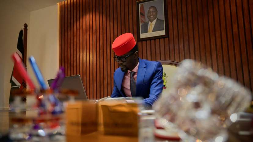Didmus Barasa, a Kenyan Member of Parliament works in his office in Nairobi