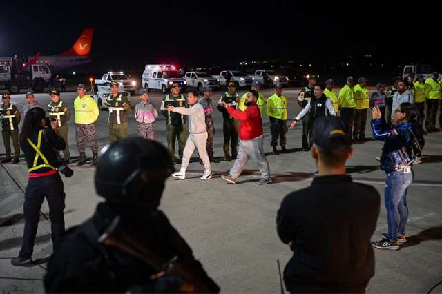 Venezuelan migrants arrive on a deportation flight from the U.S. at the Simon Bolivar International airport in Maiquetia