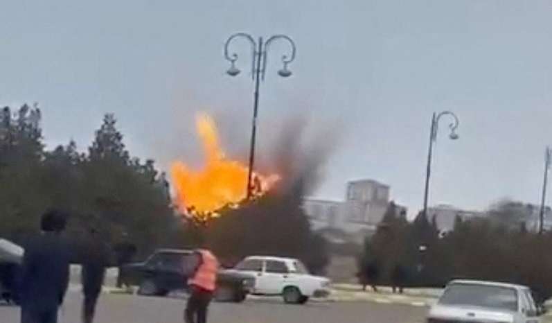 Eyewitness videos show moment drone explodes at Nakhchivan airport in Azerbaijan