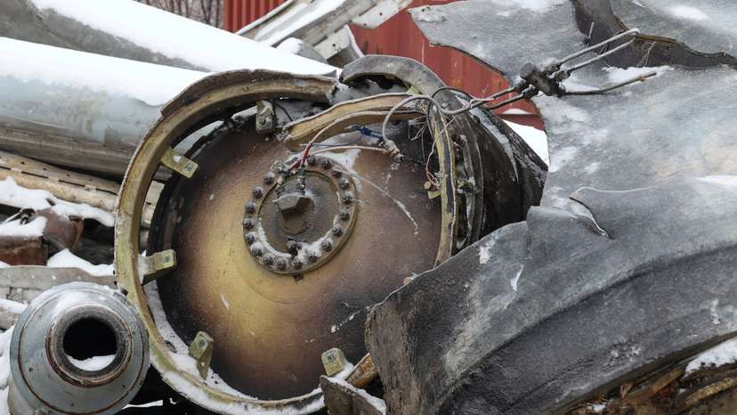 View shows parts of an unidentified missile, which Ukrainian authorities believe to be made in North Korea, in Kharkiv