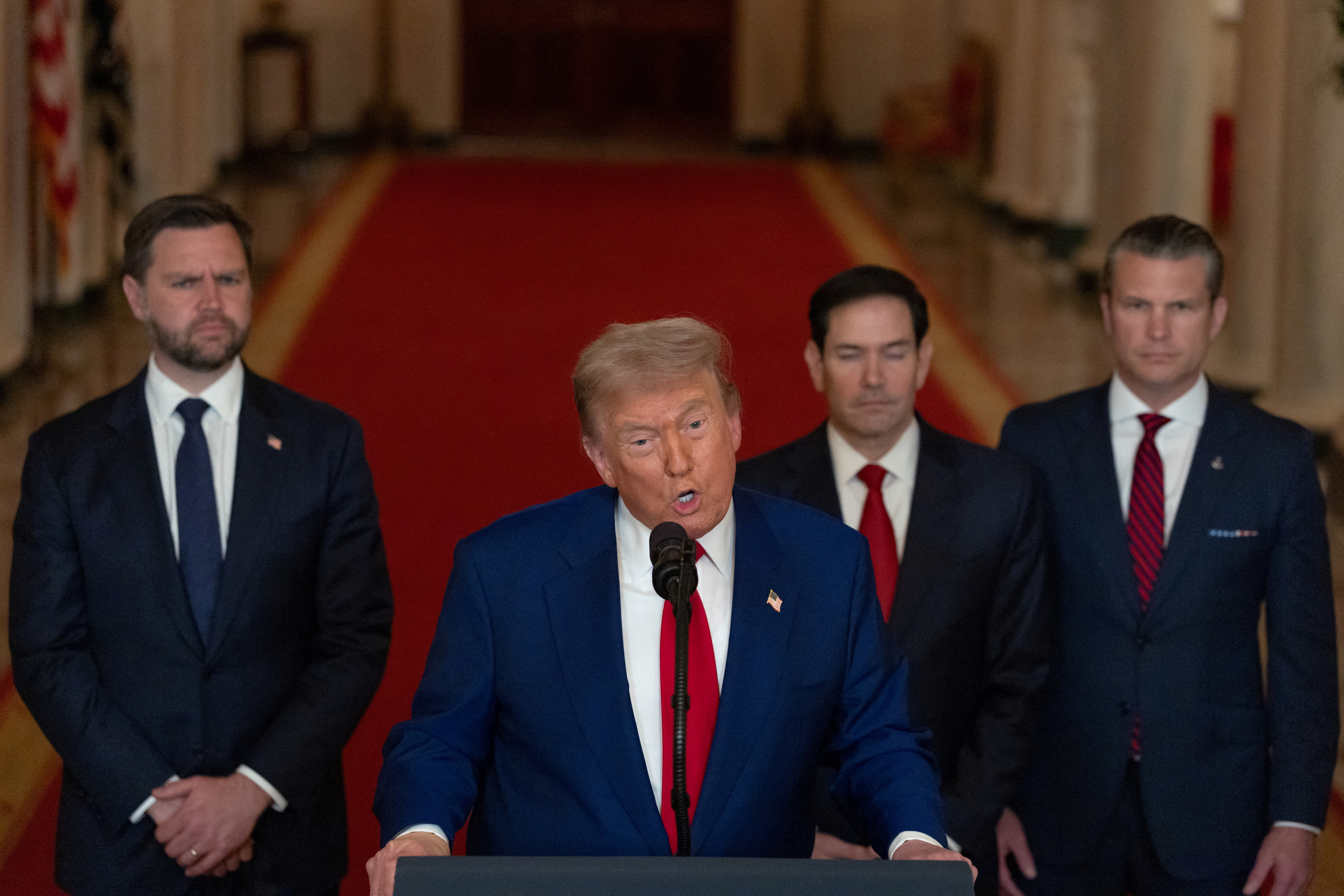 U.S. President Donald Trump delivers an address to the nation at the White House in Washington, following U.S. strikes on Iran's nuclear facilities