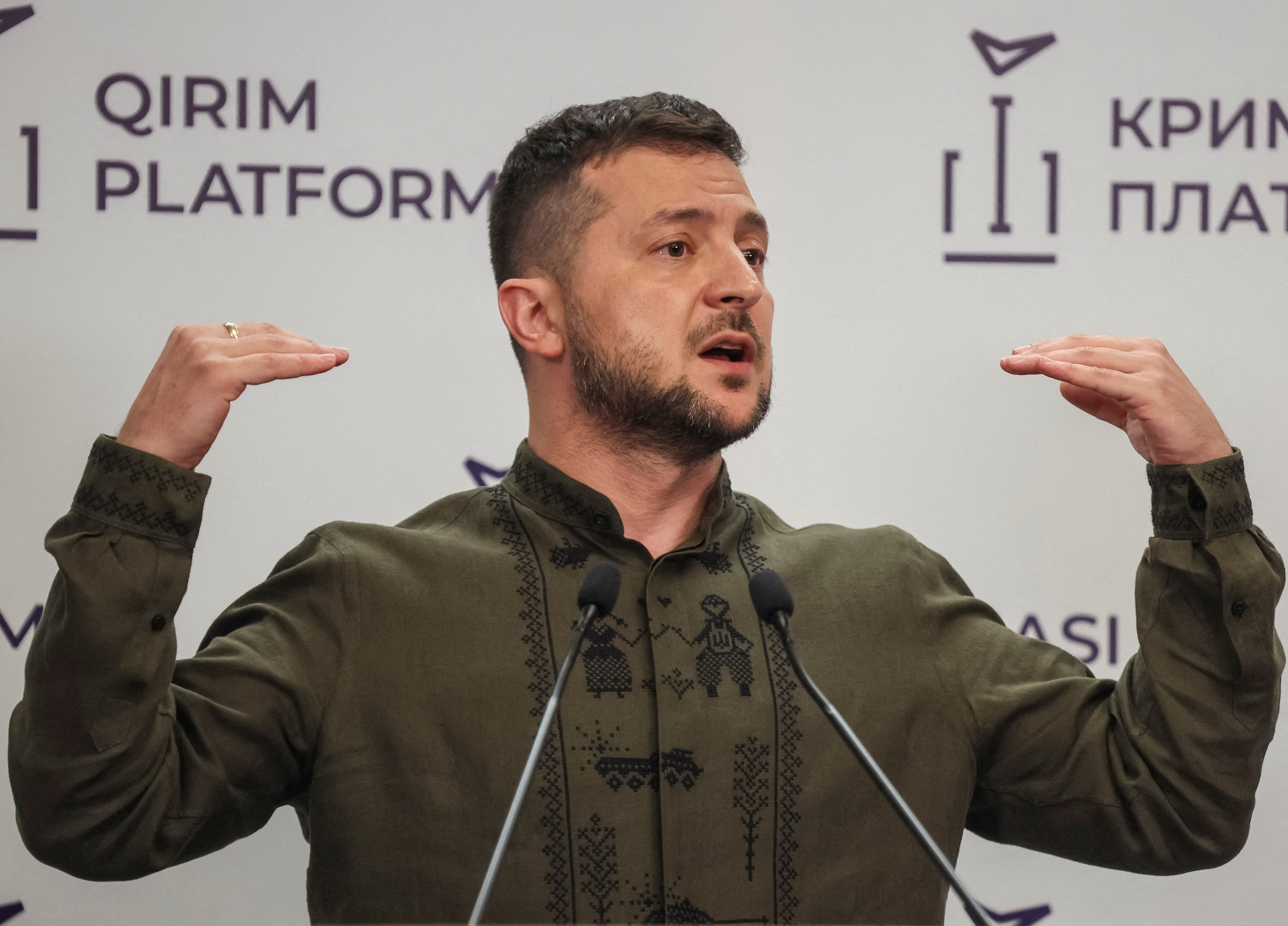 Ukraine's President Zelenskiy attends a news conference in Kyiv