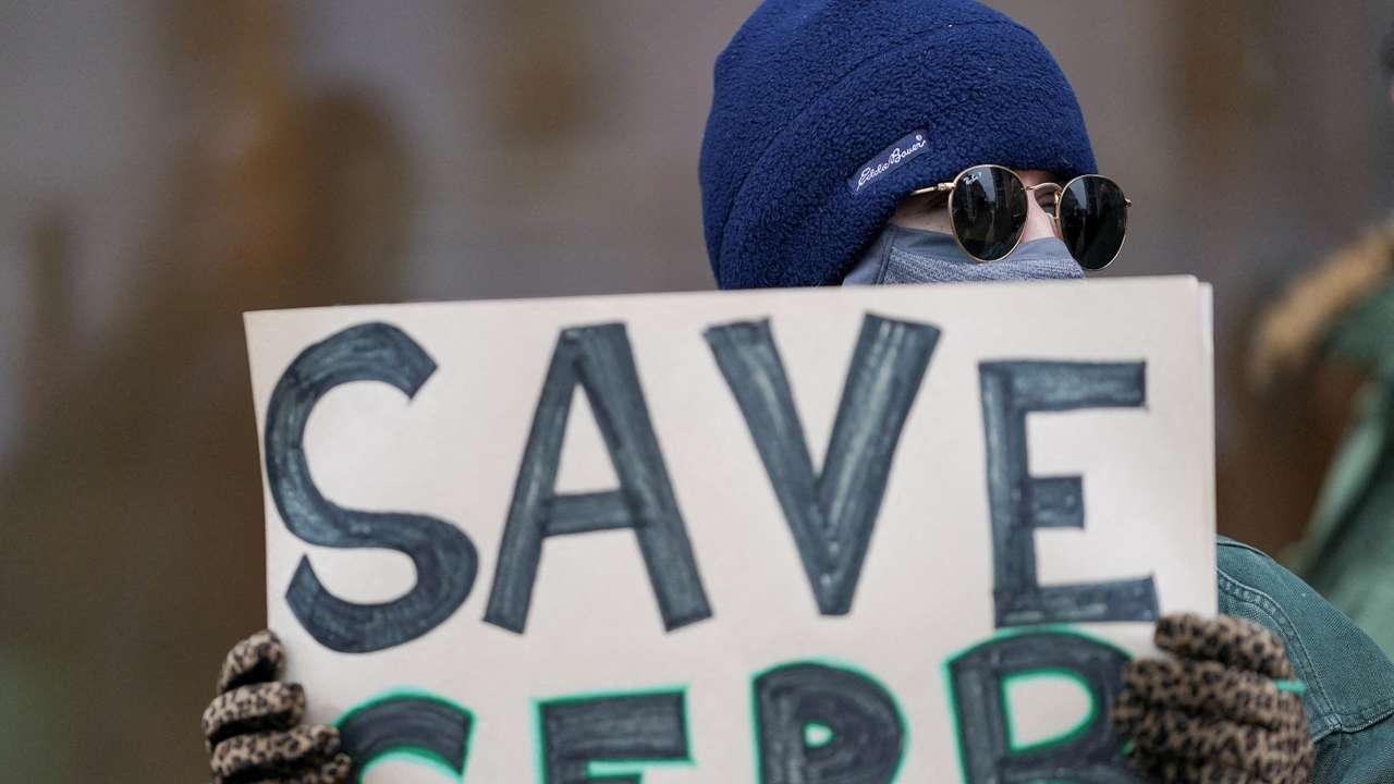FILE PHOTO: Protest the day after members of Elon Musk's Department of Government Efficiency moved into the CFPB, in Washington