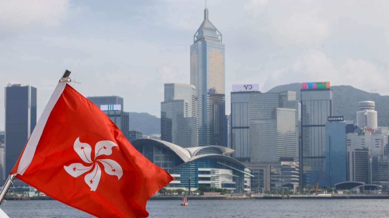 A Hong Kong flag is seen on a vessel at Victoria Harbour in Hong Kong