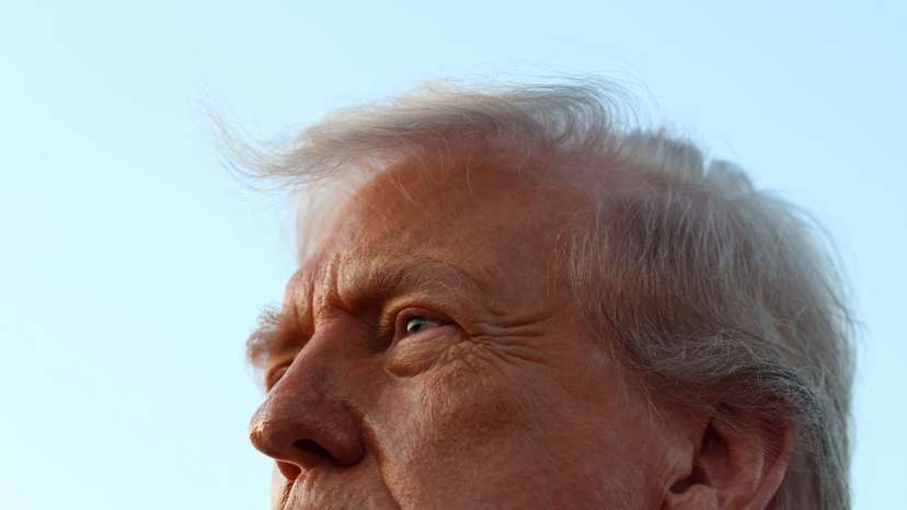 U.S. President Donald Trump speaks to the press at La Guardia Airport