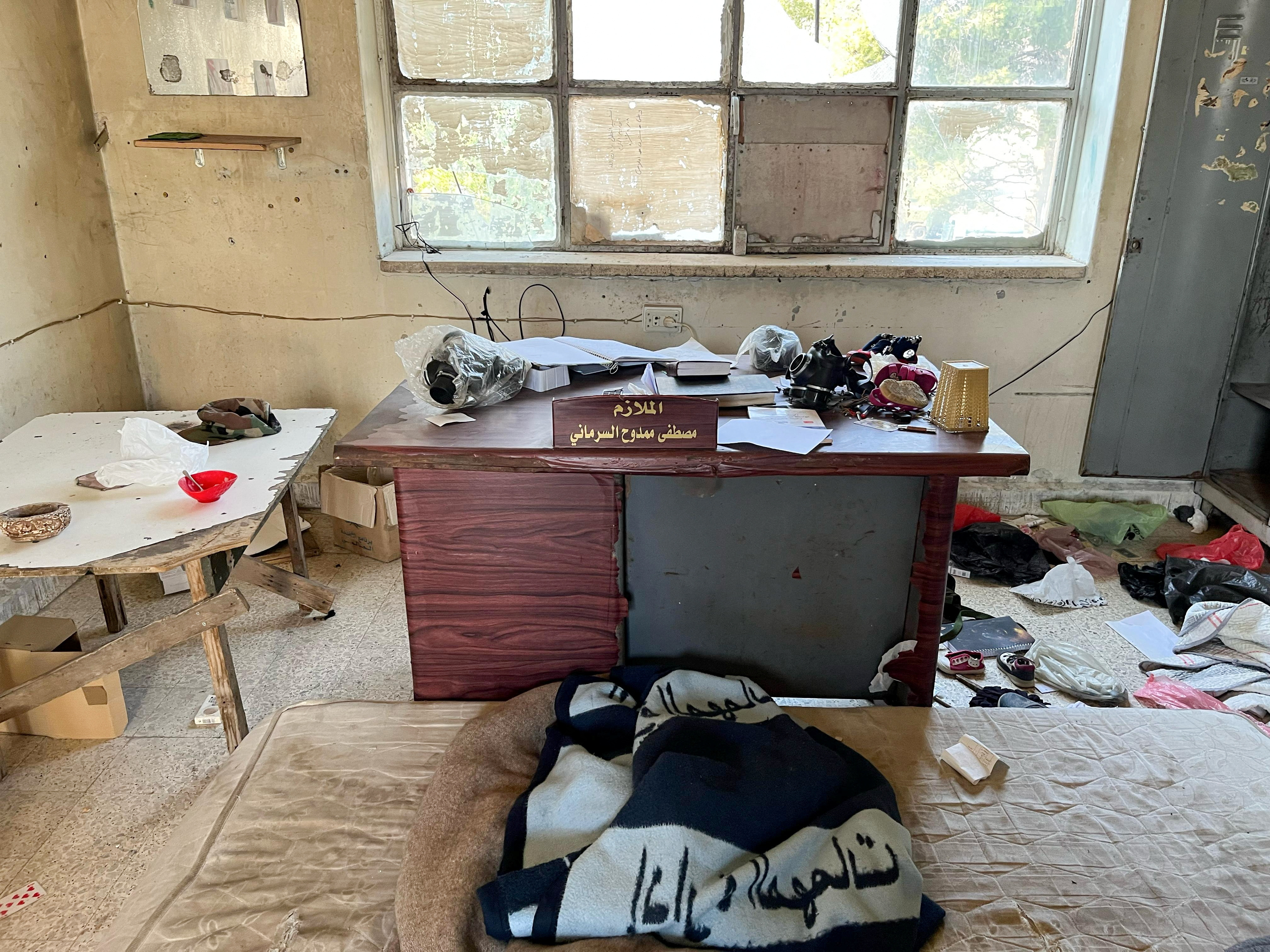 A view shows military officer’s desk at military airport in the suburb of Mezzeh
