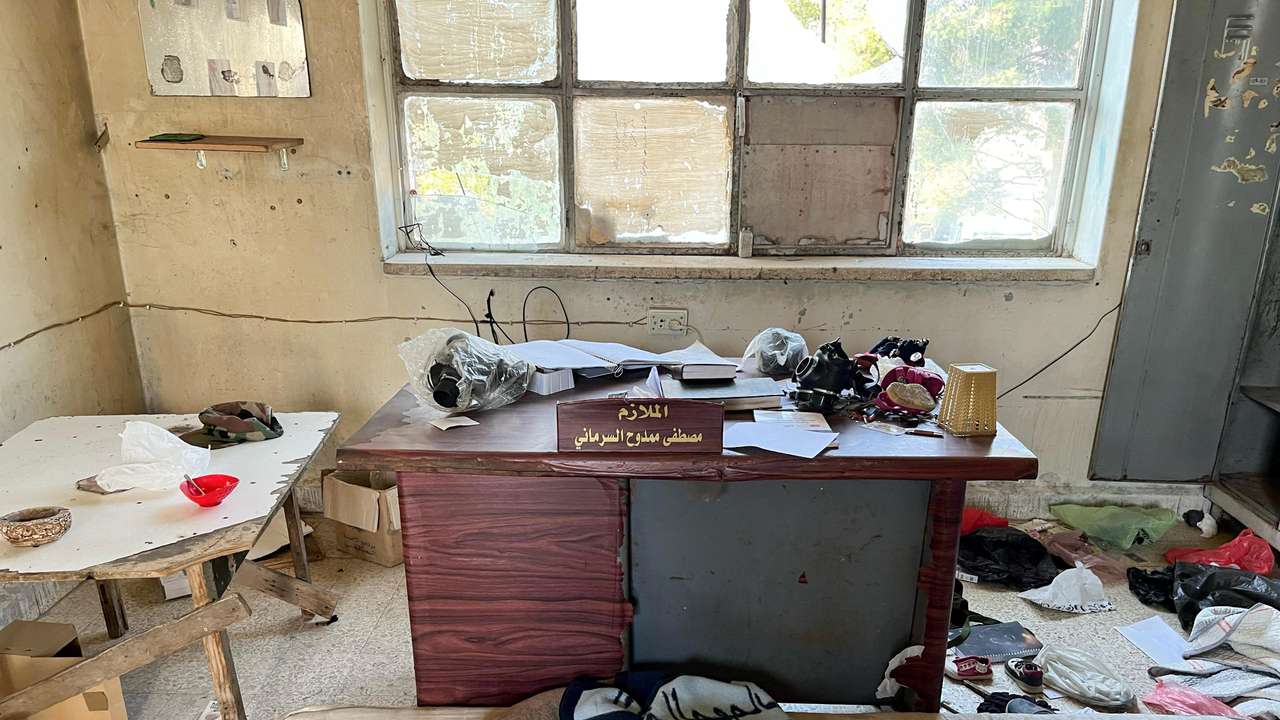 A view shows military officer’s desk at military airport in the suburb of Mezzeh