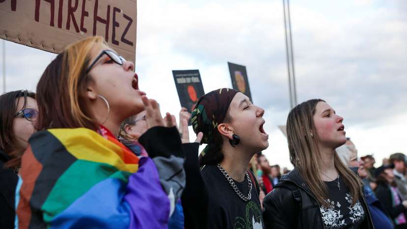 Demonstration against banning of the annual Pride march and curbing the rights of assembly, in Budapest