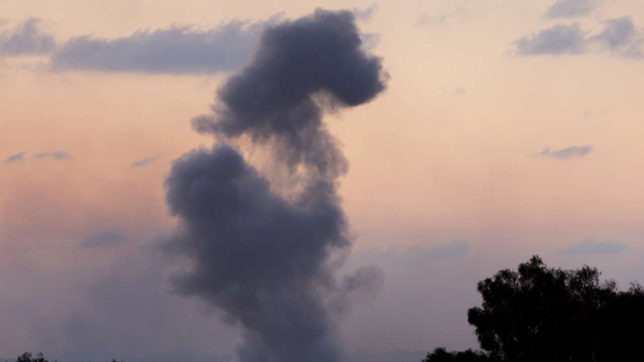 Smoke rises from Gaza, as seen from southern Israel