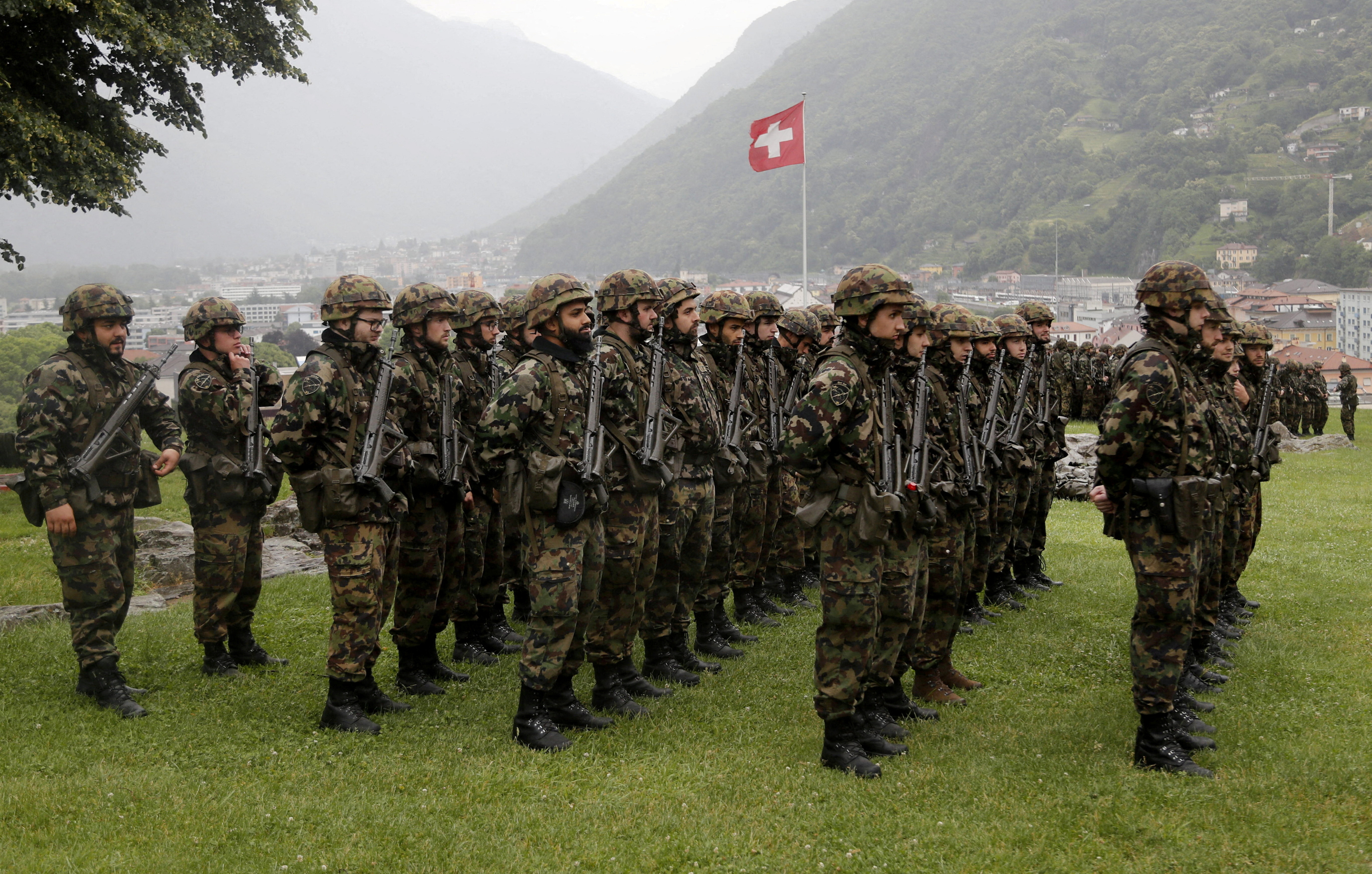 FILE PHOTO: Soldiers of Swiss Army at Castelgrande castle in Bellinzona