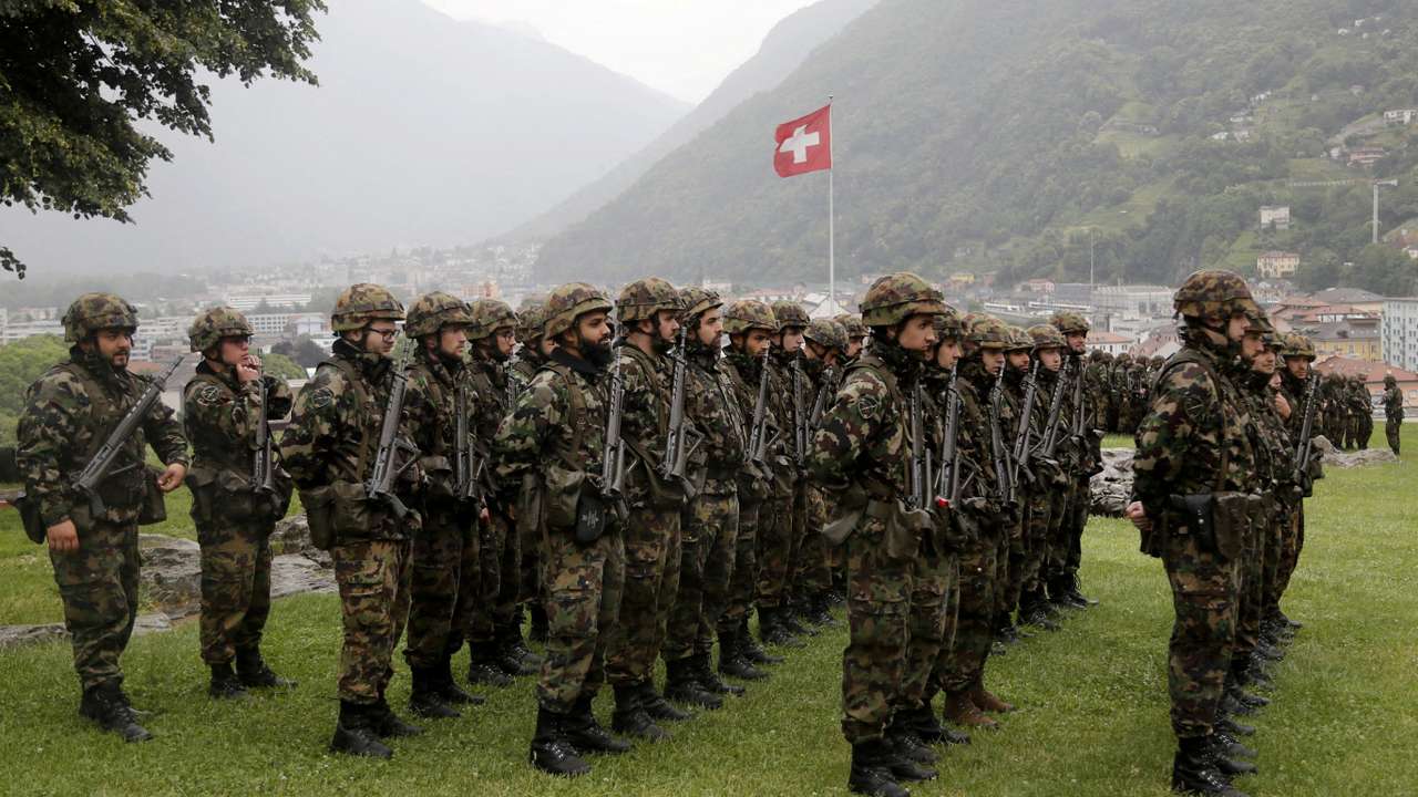 FILE PHOTO: Soldiers of Swiss Army at Castelgrande castle in Bellinzona