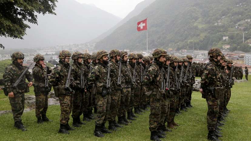 FILE PHOTO: Soldiers of Swiss Army at Castelgrande castle in Bellinzona
