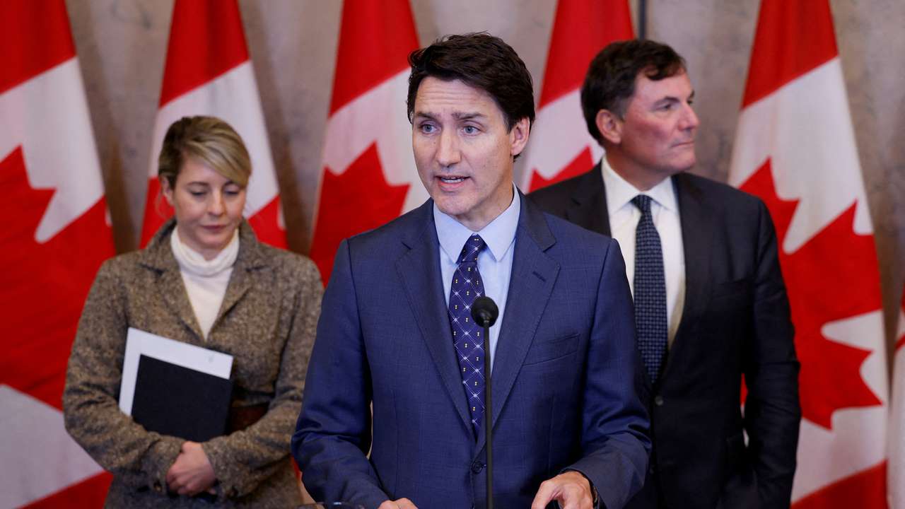 Canada's Prime Minister Justin Trudeau takes part in a press conference on Parliament Hill in Ottawa