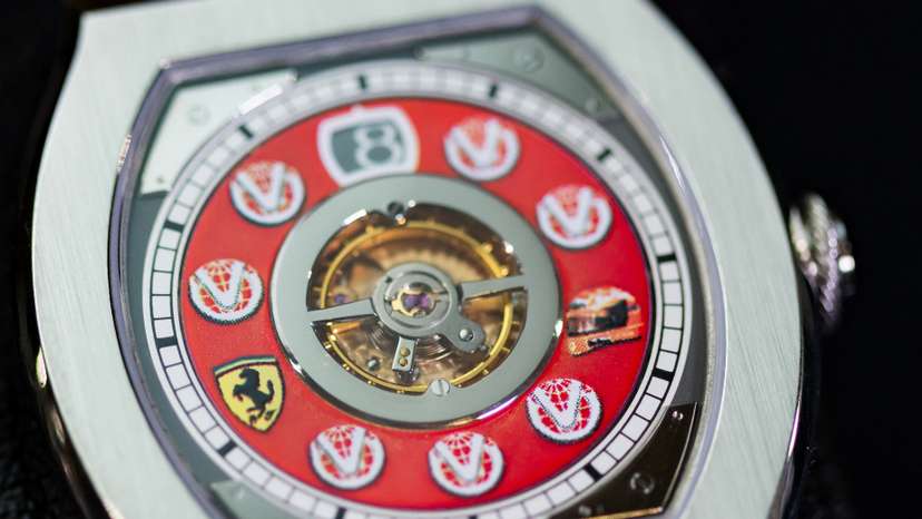 Watches from the collection of Michael Schumacher, ahead of an auction during a Christie's media preview in Geneva