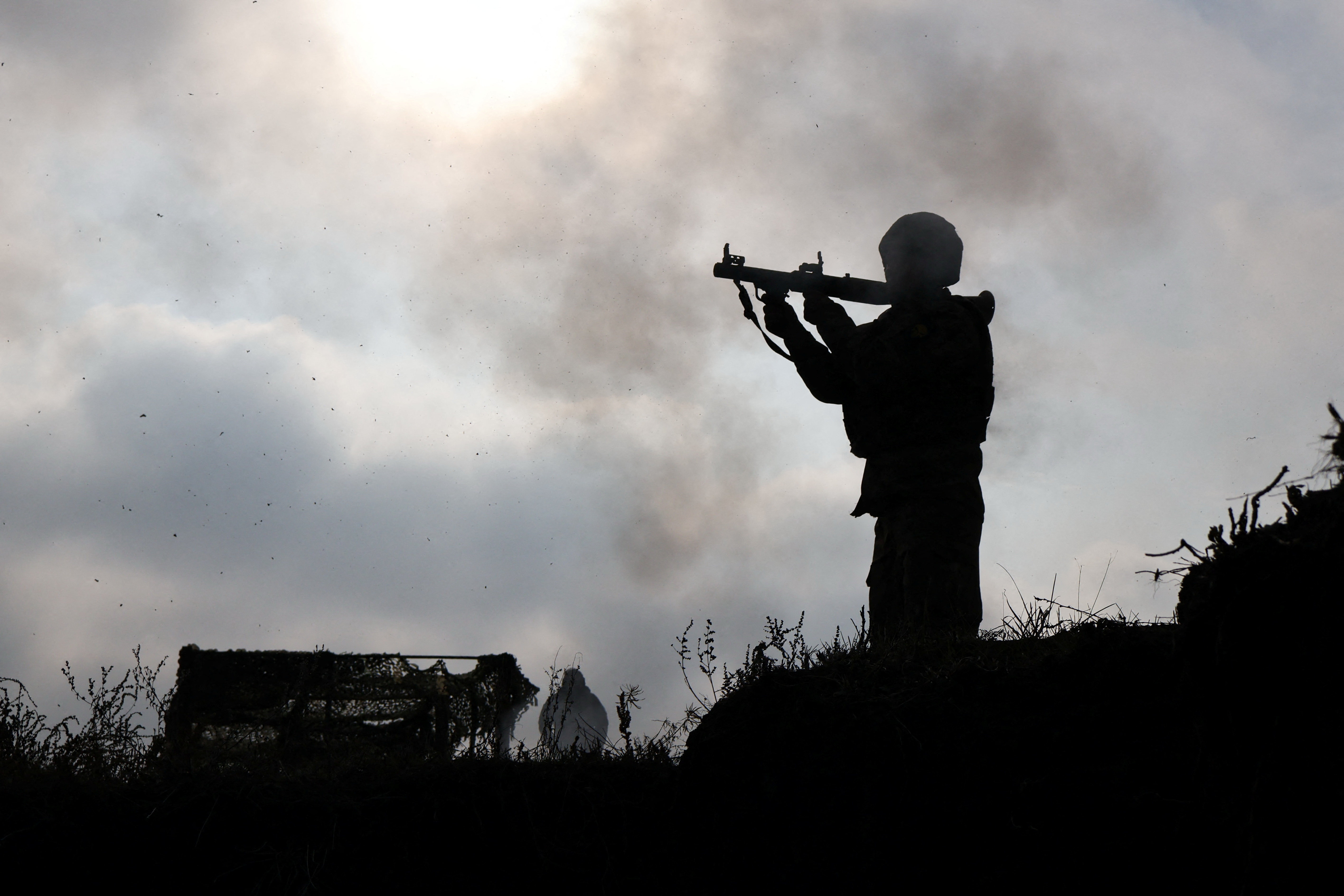 Ukrainian service member attends a military training near a frontline in Zaporizhzhia region