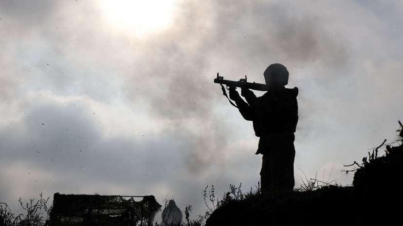 Ukrainian service member attends a military training near a frontline in Zaporizhzhia region