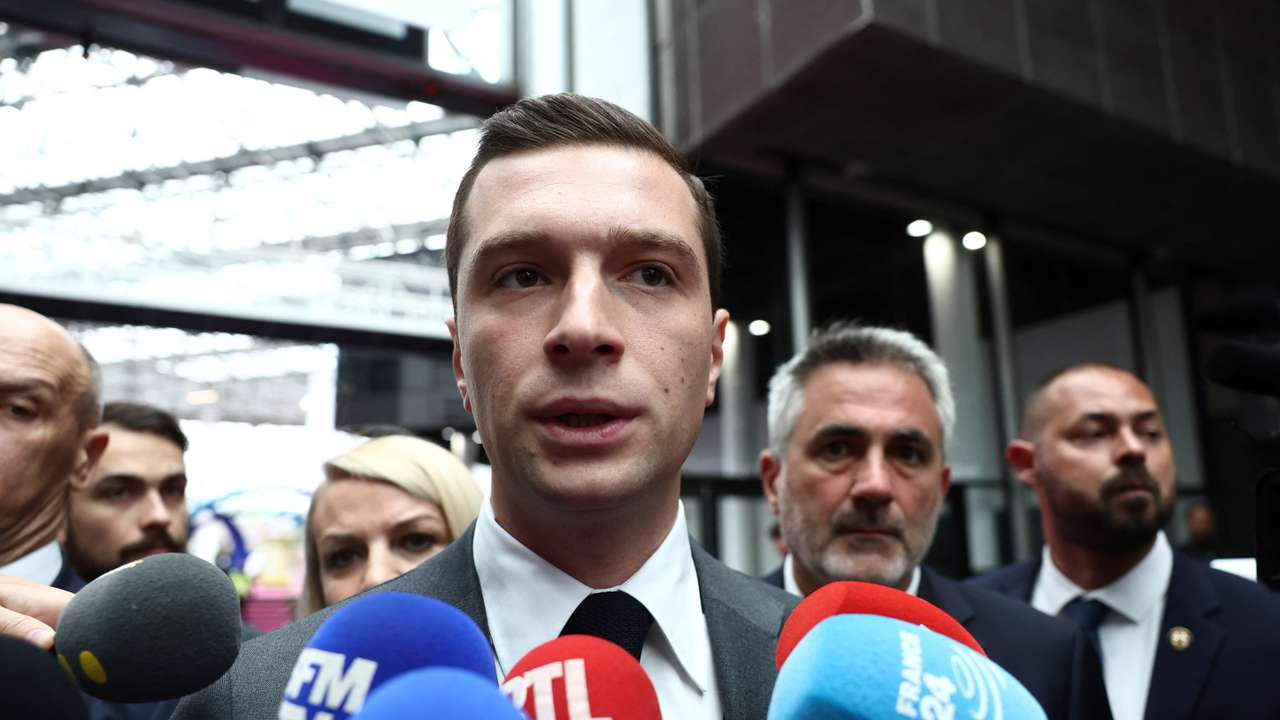 President of the French far-right RN party Bardella visits Eurosatory defence exhibition to campaign for early legislative elections