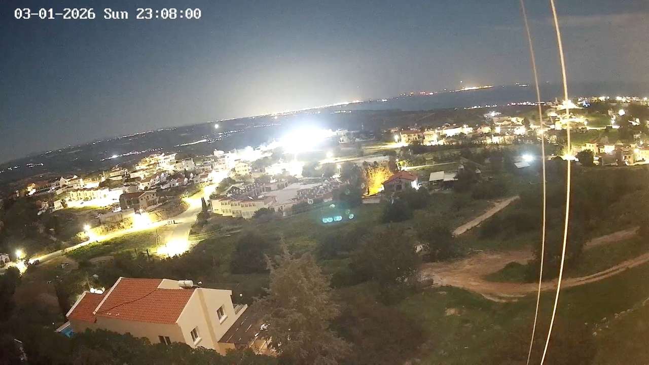 Flashes appear in the sky appear over RAF Akrotiri, as seen from Pissouri
