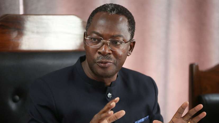 Tanzania's Minister for Home Affairs, George Simbachawene, addresses a press conference in Dar es Salaam