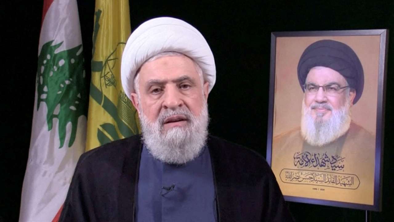 FILE PHOTO: Lebanon's Hezbollah new leader Sheikh Naim Qassem delivers a speech