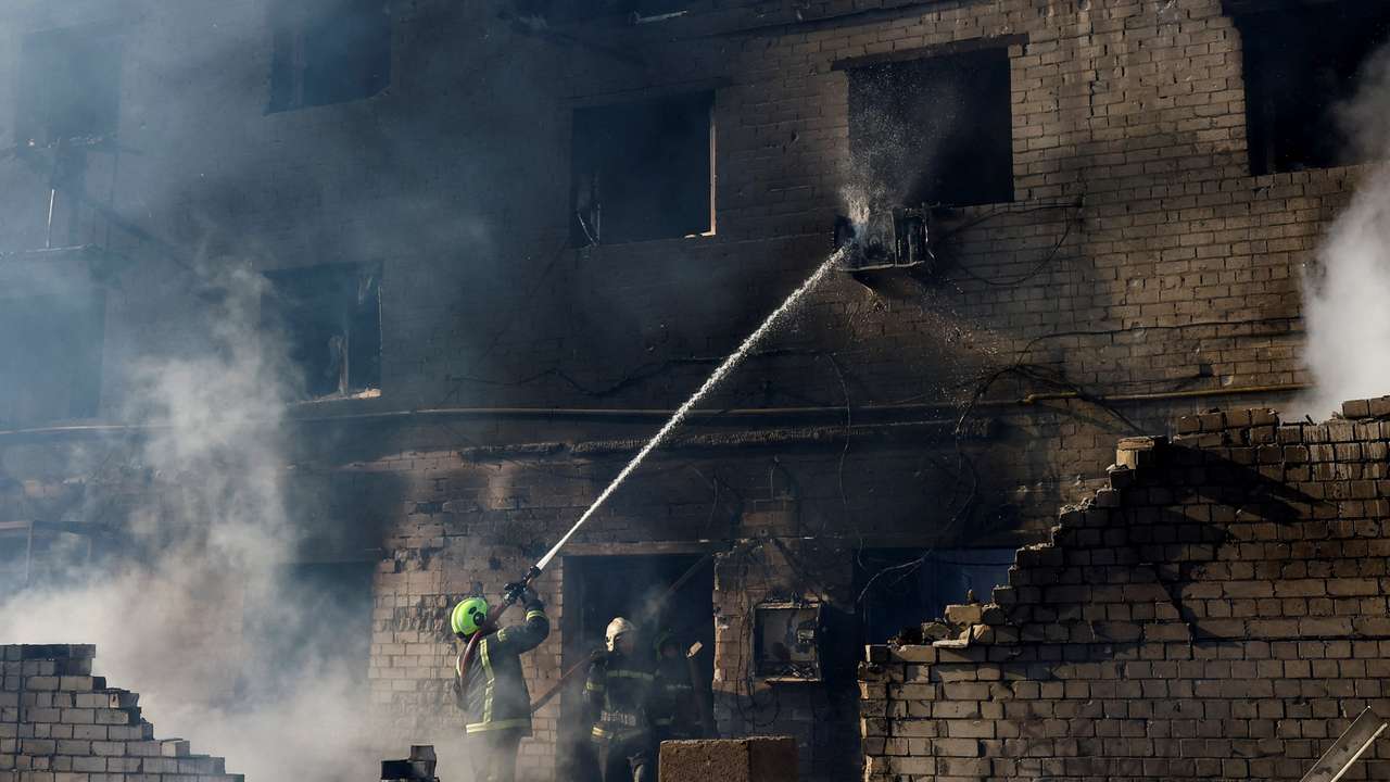 Aftermath of Russian missile and drone strike, in Brovary