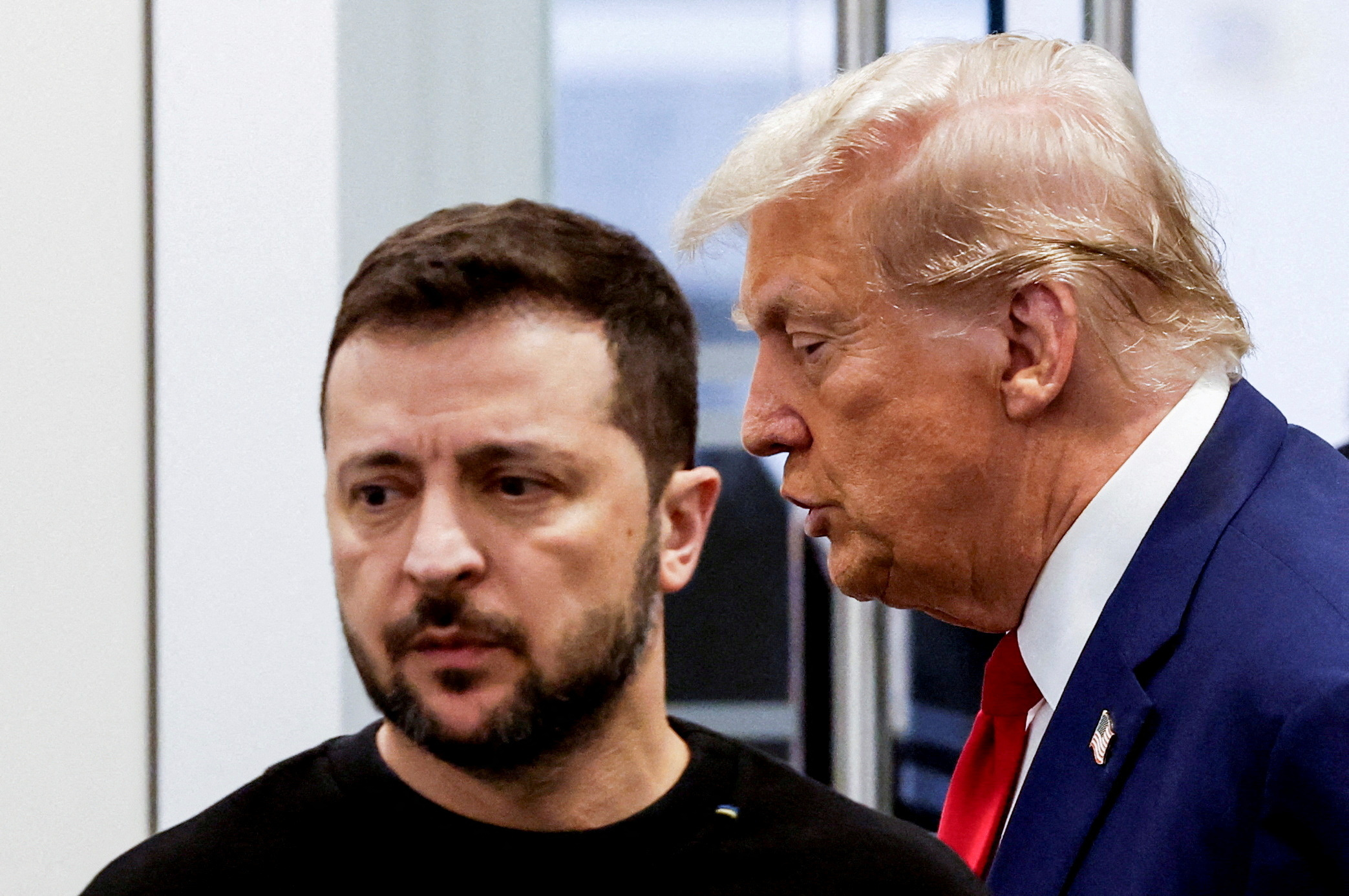 FILE PHOTO: Republican presidential nominee and former U.S. President Donald Trump and Ukraine's President Volodymyr Zelenskiy meet in New York