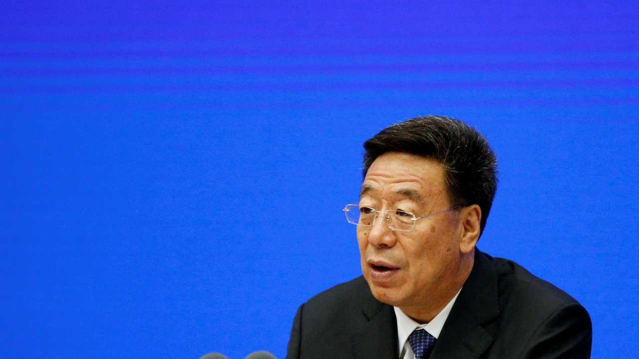 Wu Yingjie, party secretary of Tibet Autonomous Region, attends a news conference in Beijing