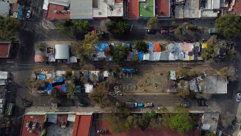 Displaced persons camp where mostly Venezuelan migrants live while waiting for an appointment to request asylum in the U.S., in Mexico City