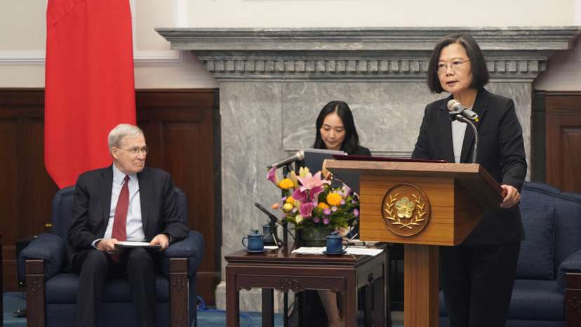 Taiwan's President Tsai Ing-wen meets former U.S. National Security Advisor Stephen J. Hadley at the Presidential building in Taipei