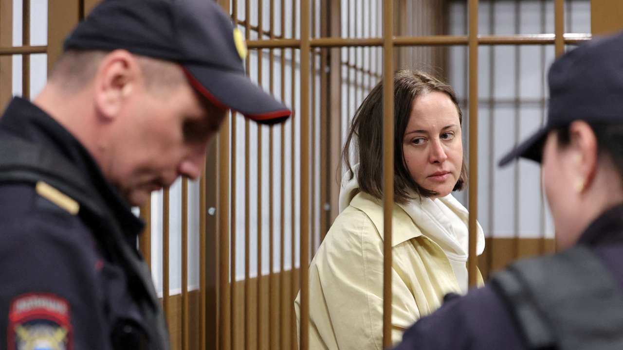 FILE PHOTO: Russian playwright Svetlana Petriychuk, detained on suspicion of justifying terrorism, attends a court hearing in Moscow