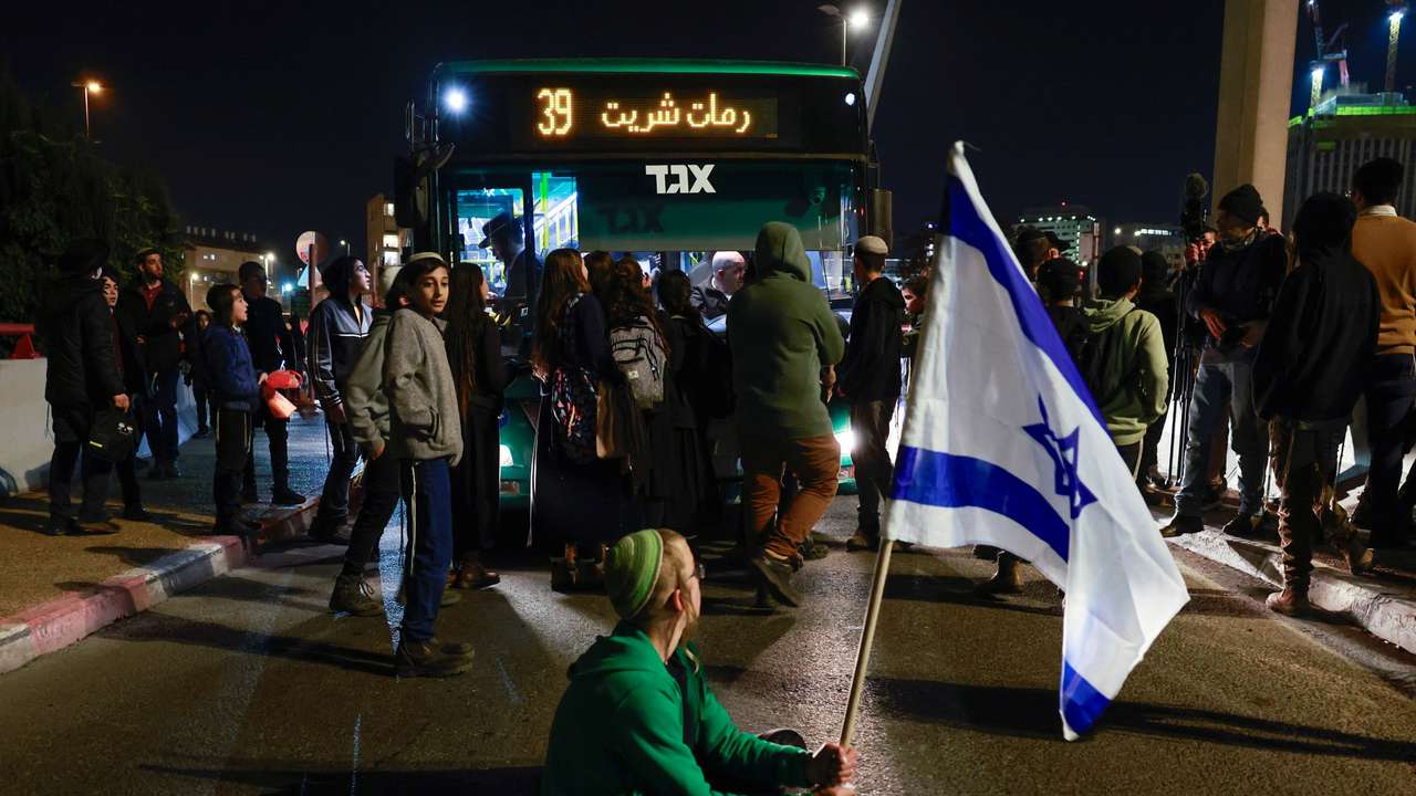 Israelis protest a ceasefire deal, in Jerusalem