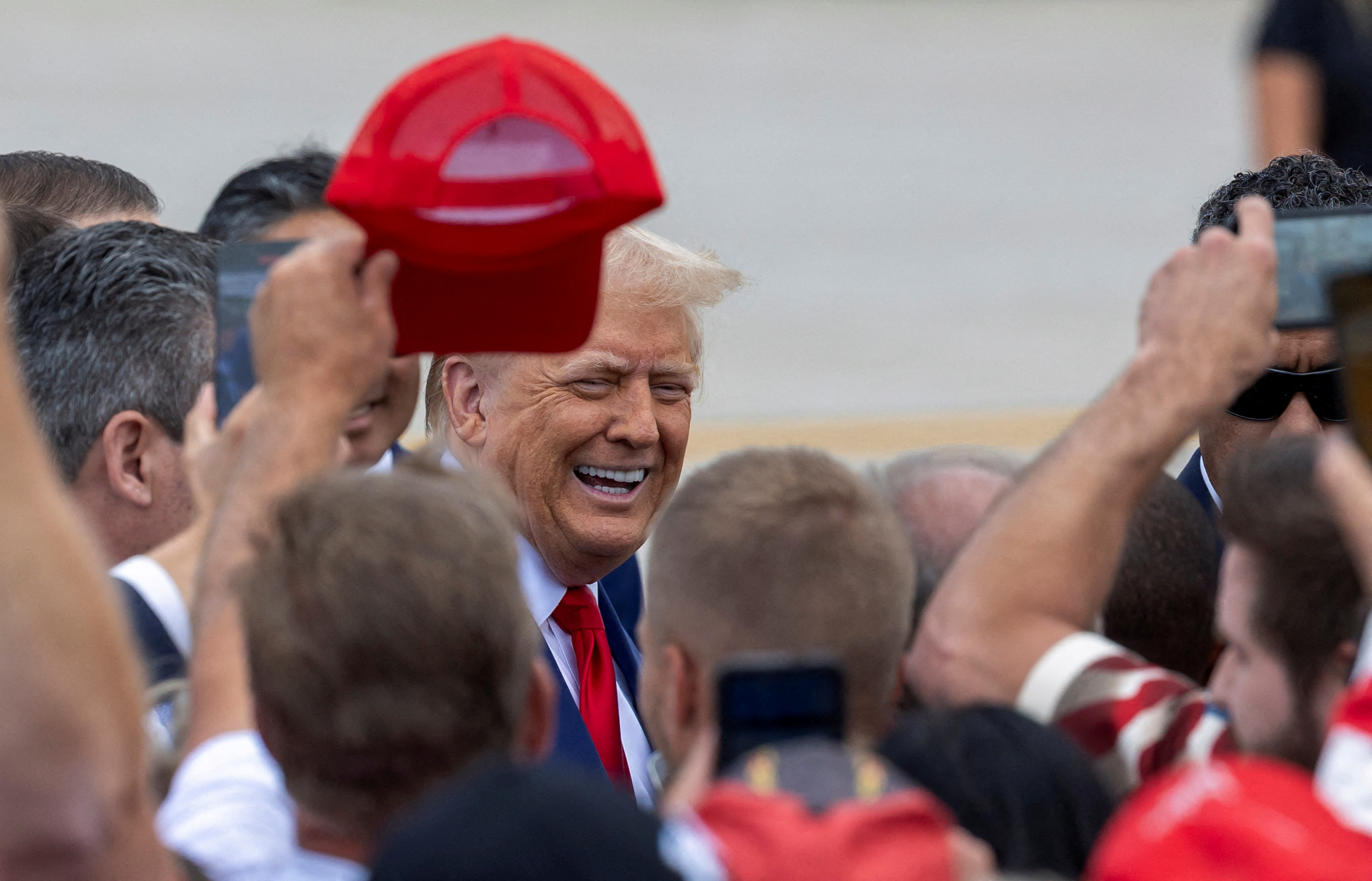 Trump arrives on "Trump Force One" at Wayne County Airport in Romulus