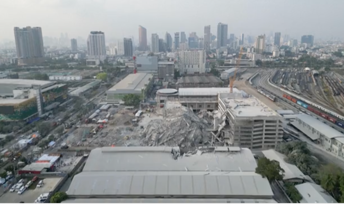 Aerial images show an enormous pile of rubble and twisted metal in Bangkok where a 30-storey skyscraper under construction collapsed after a 7.7-magnitude earthquake hit Myanmar and Thailand.
