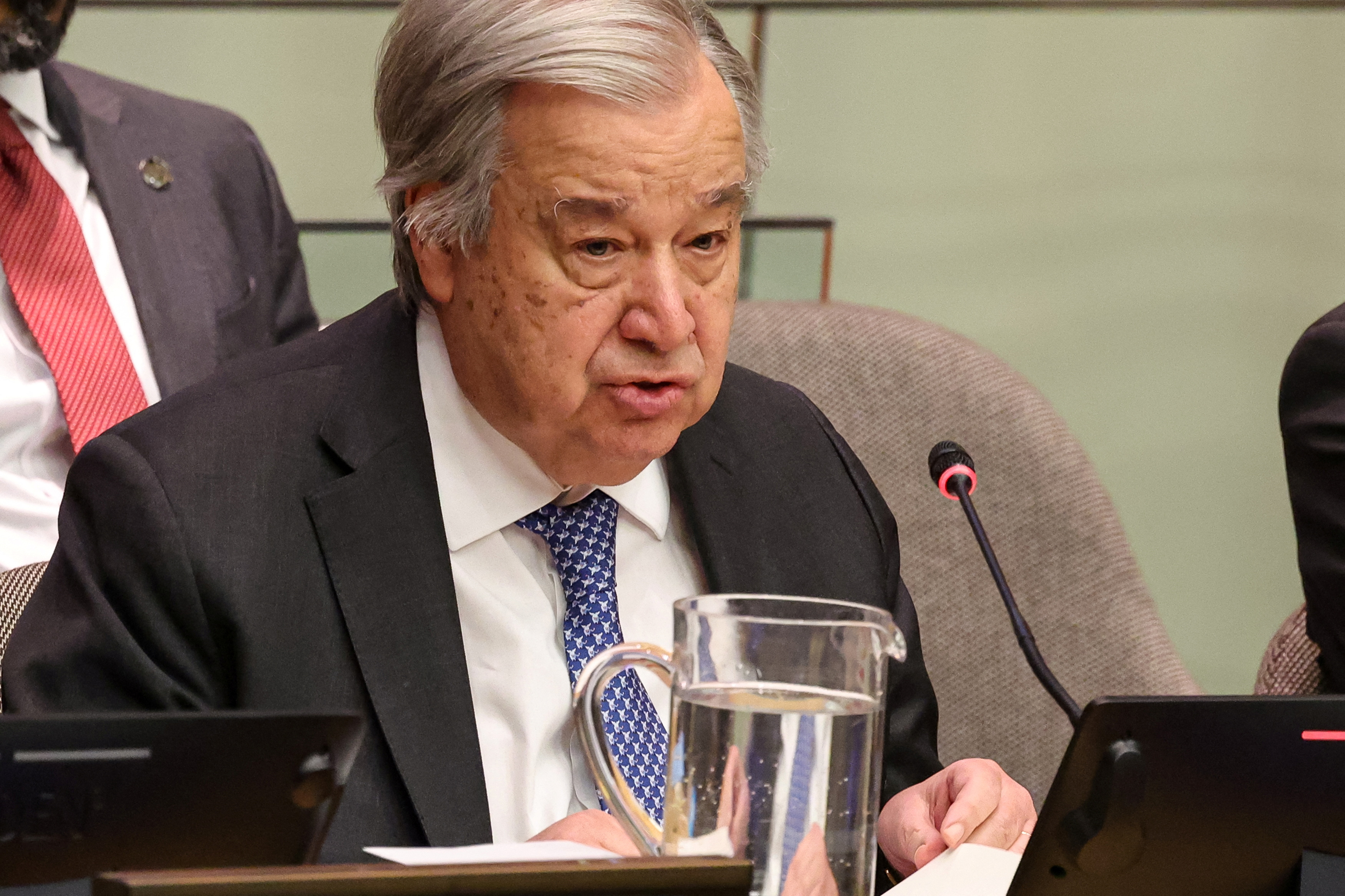 United Nations Secretary-General Antonio Guterres speaks to the Committee on the Exercise of the Inalienable Rights of the Palestinian People at U.N. headquarters in New York