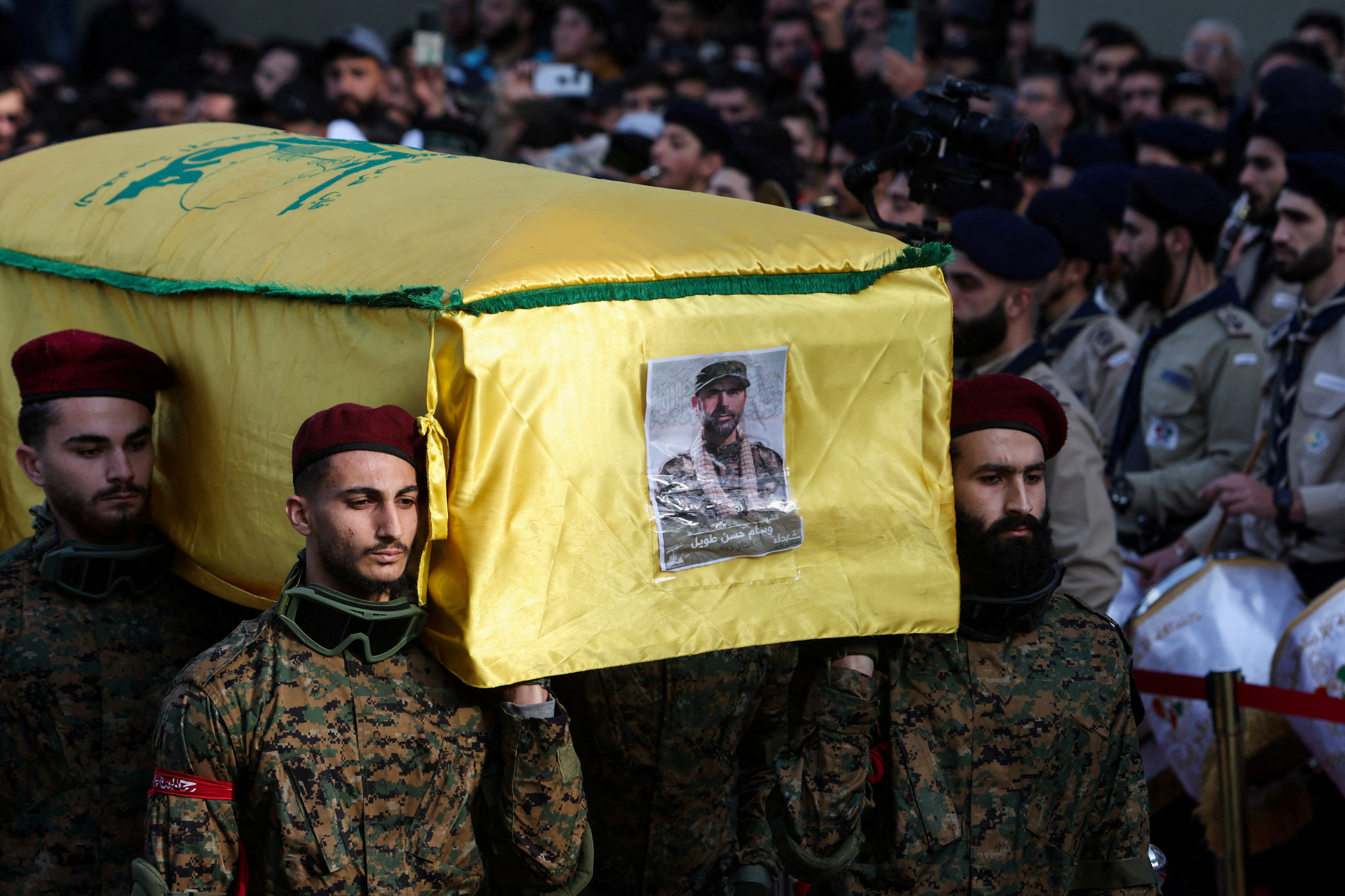 Funeral of Wissam Tawil, a commander of Hezbollah’s elite Radwan forces, in Khirbet Selm