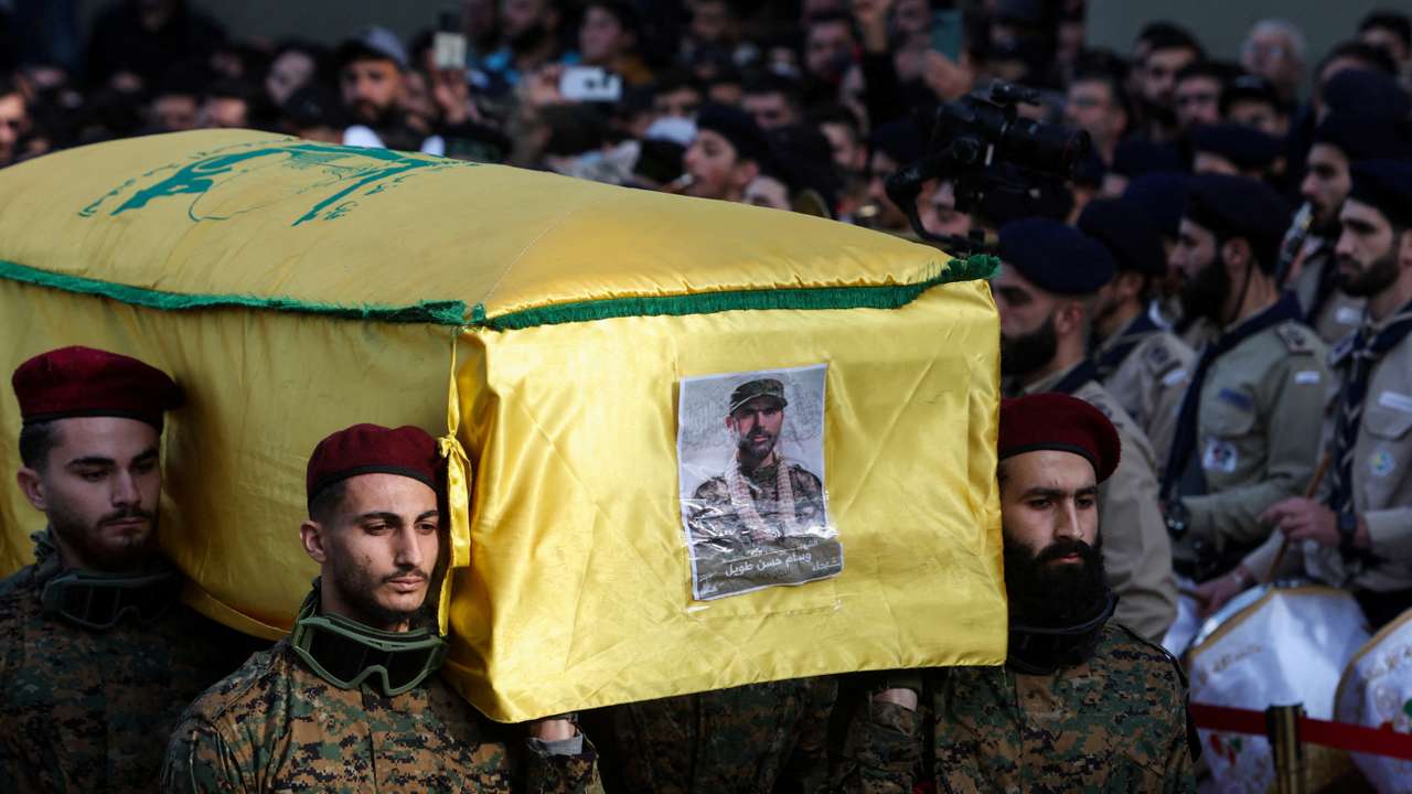 Funeral of Wissam Tawil, a commander of Hezbollah’s elite Radwan forces, in Khirbet Selm