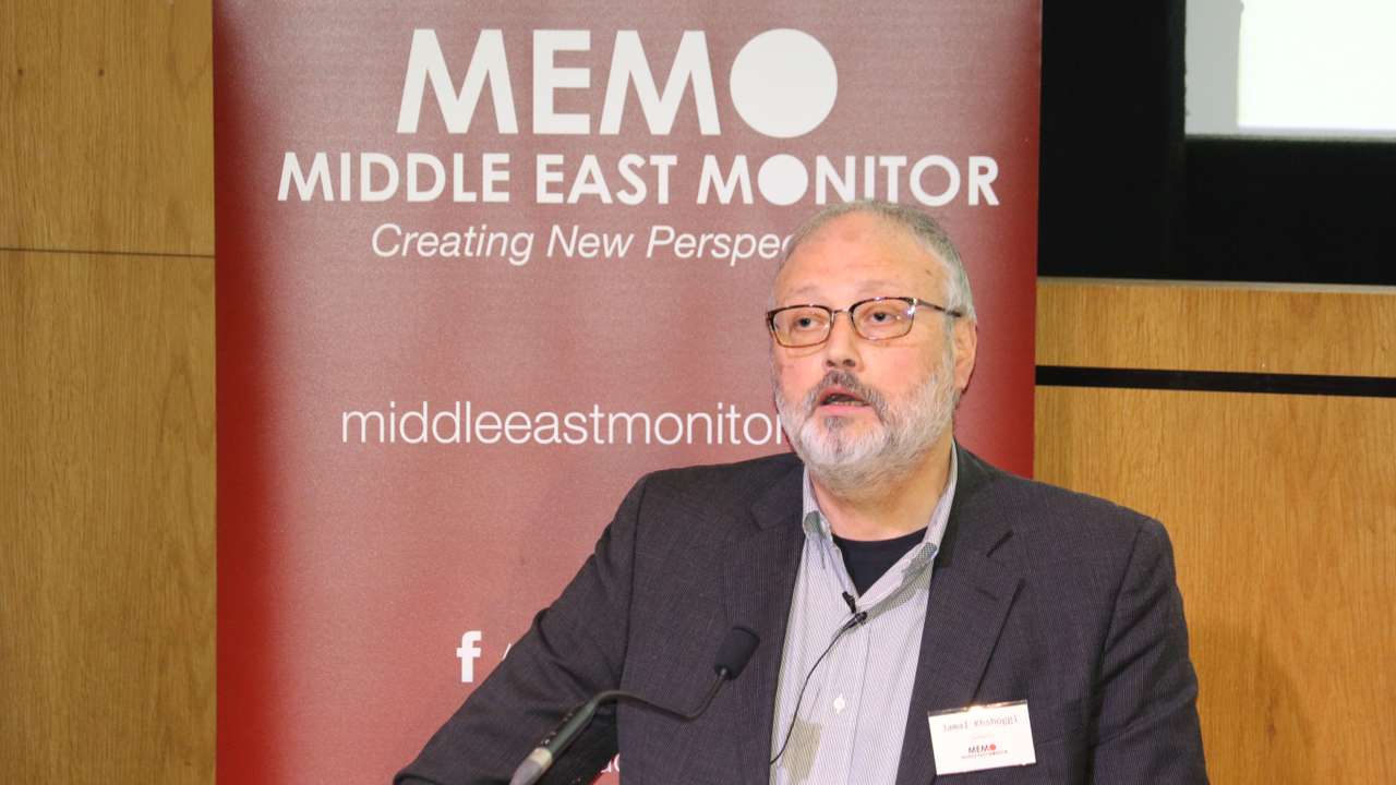 Saudi dissident Jamal Khashoggi speaks at an event hosted by Middle East Monitor in London
