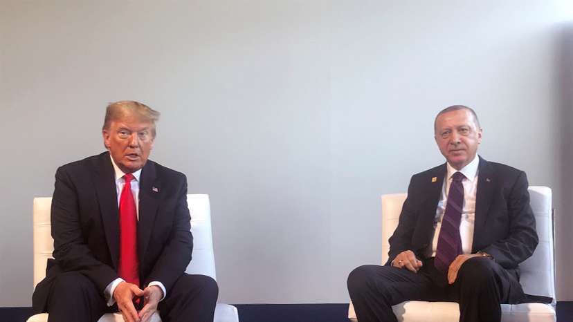 Turkish President Tayyip Erdogan meets with U.S. President Donald Trump during the NATO summit in London