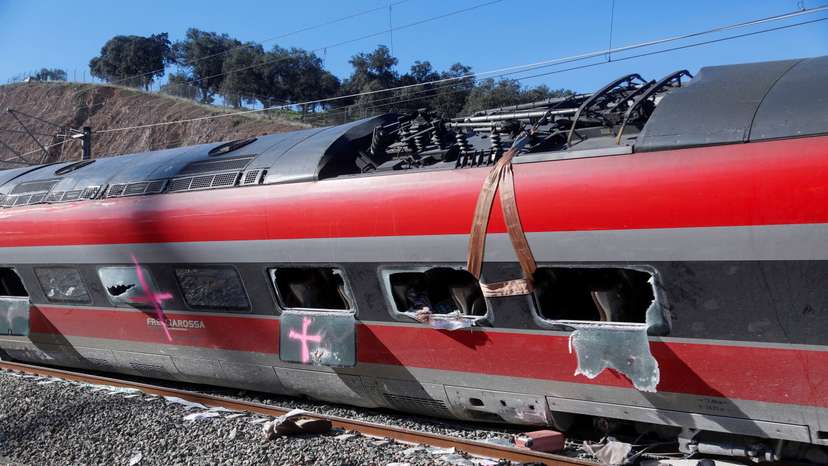 FILE PHOTO: Train involved in the accident, at the site of a deadly derailment of two high-speed trains near Adamuz, in Cordoba